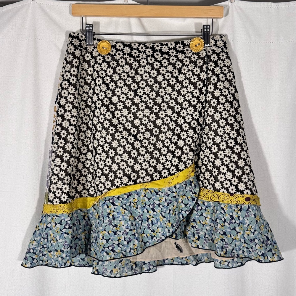 Vintage Stiletto Floral Mixed Pattern Wrap Skirt